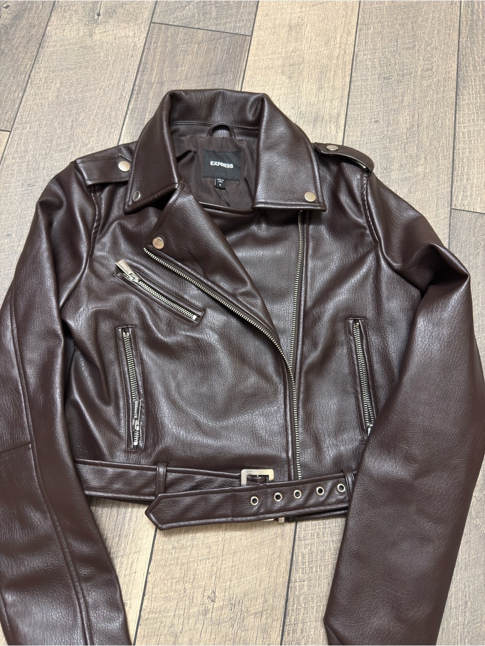 Express Women’s Faux Leather Biker Jacket - Dark Brown